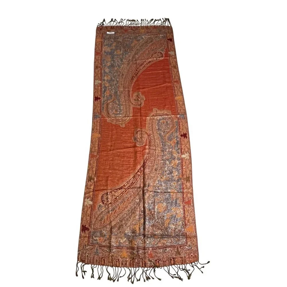 Rust Orange Pashmina Silk Blend Oversized Scarf Wrap Shawl
